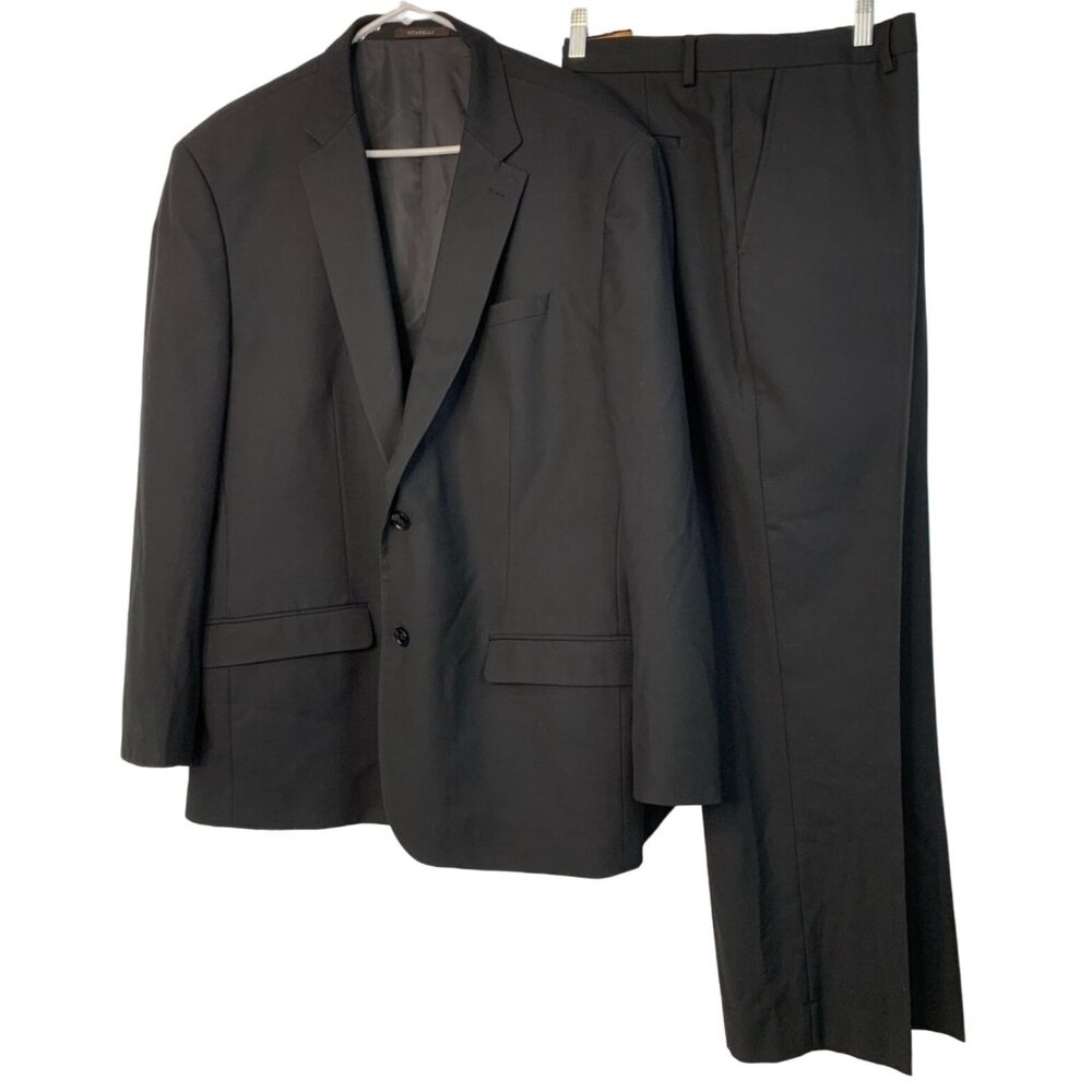 Vitarelli 52R Men's Black Suit Set Jacket Pants Polyester Viscose EUC 8750
